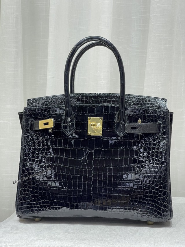 Hermes專櫃經典款手提女包 愛馬仕crocodile Leather hcp灣鱷倒v金扣全手工鱷魚手袋 zhh1217